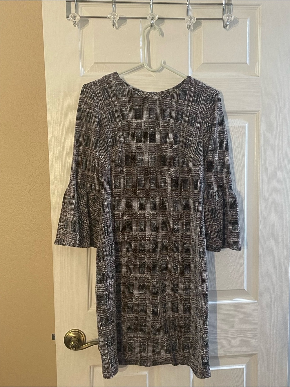 Calvin Klein Women's Plaid Shift Dress with Bell Sleeves